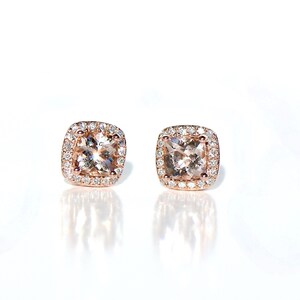 14k Morganite Diamond Halo MiNi Stud/Earrings image 2
