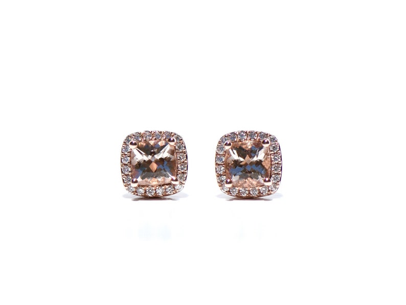 14k Morganite Diamond Halo MiNi Stud/Earrings image 9
