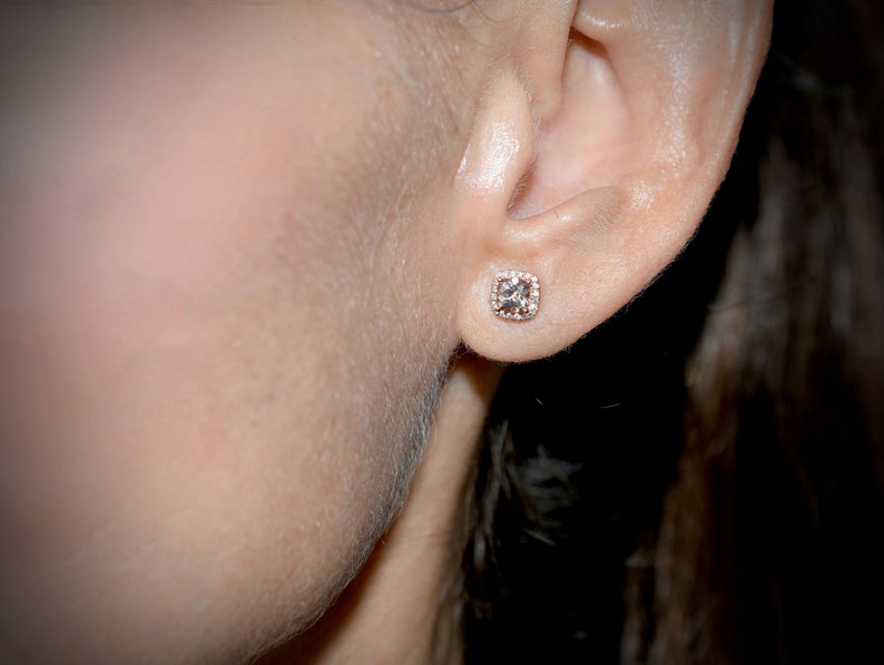 14k Morganite Diamond Halo MiNi Stud/Earrings image 3