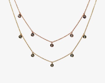 14k Dangling Diamond Charm Layering Necklace