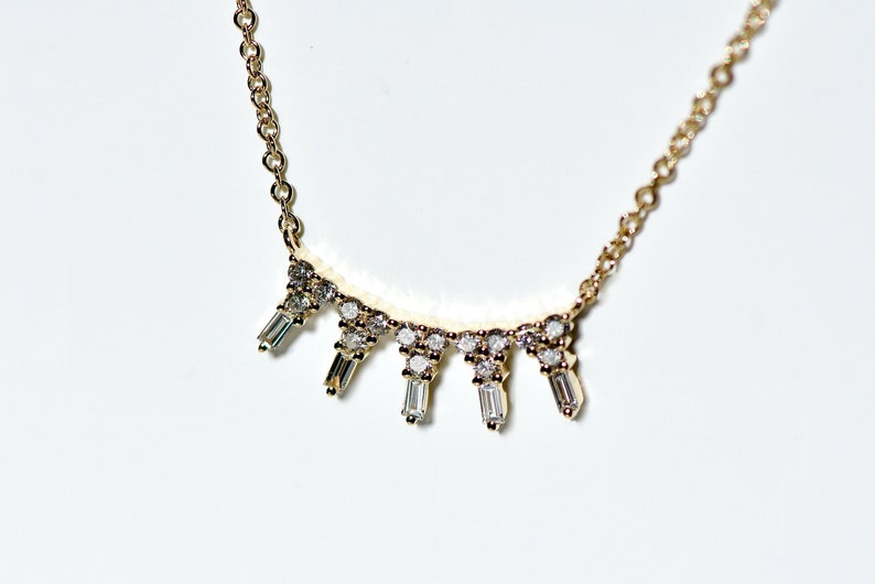 14k Baguette Diamond Daggers Necklace image 3