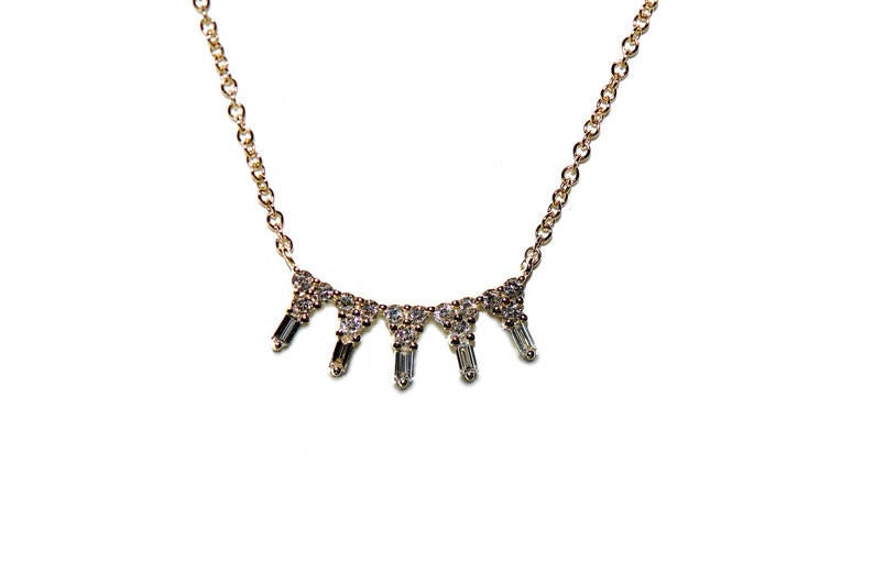 14k Baguette Diamond Daggers Necklace image 1