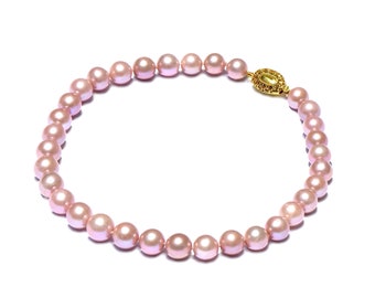 Collar con nudo de perla rosa grande y filigrana de oro de 18 quilates