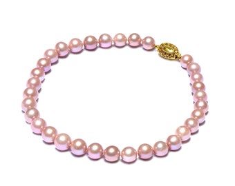 18k Gold Filigree Large Fresh Water Pink Pearl Knotted Necklace