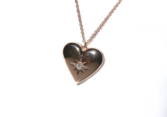 14k Gold Diamond Heart Locket Pendant Necklace - 14k Heart Locket Pendant 14k Gold Diamond Heart Locket Pendant Necklace - 14k Heart Locket Pendant