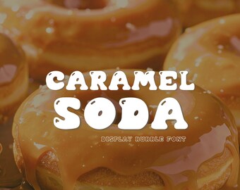 Retro Bubble Display Font-Caramel Soda, Handwritten font,Playful Display Typeface,Lettering for Cricut,Canva,Procreate,goodnotes,Shadow Font