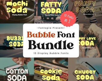 10 Display Bubble Fonts Bundle, Retro Y2K Schrift, handgeschriebene Schrift, Spielerisches Display, Lettering für Cricut,Canva,Procreate,goodnotes,Shadow Font