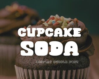 Retro Bubble Display Font-Cupcake Soda, Handwritten font,Playful Display Typeface,Lettering for Cricut,Canva,Procreate,goodnotes,Shadow Font