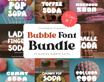 10 Display Bubble Fonts Bundle, Retro Y2K Font, Handwritten font,Playful Display, Lettering for Cricut,Canva,Procreate,goodnotes,Shadow Font