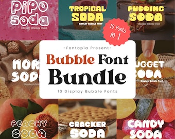 10 Display Bubble Fonts Bundle, Retro Y2K Schrift, handgeschriebene Schrift, Spielerisches Display, Lettering für Cricut,Canva,Procreate,goodnotes,Shadow Font