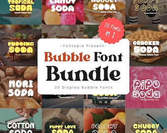 20 Display Bubble Fonts Bundle, Retro Y2K Schrift, handgeschriebene Schrift, Spielerisches Display, Lettering für Cricut,Canva,Procreate,goodnotes,Shadow Font