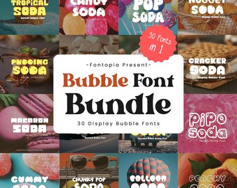 30 Display Bubble Fonts Bundle, Retro Y2K Font, Handwritten font,Playful Display, Lettering for Cricut,Canva,Procreate,goodnotes,Shadow Font