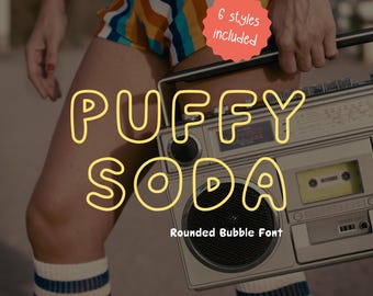 Carattere scritto a mano: Puffy Soda, carattere Bubble, carattere arrotondato, carattere tipografico di visualizzazione giocoso, lettering per Cricut, Canva, Procreate, goodnotes, carattere Shadow