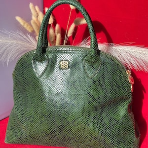 Vintage Spaanse leren tas Angel Reinares - grote draagtas groene slangenleer