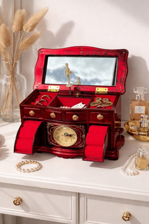 ヴィンテージ　アンティーク調　ハンドメイド　キャビネット　ジュエリーBOX Vintage 90s Mahogany & Gold Ballerina Music Box Jewelry Cabinet