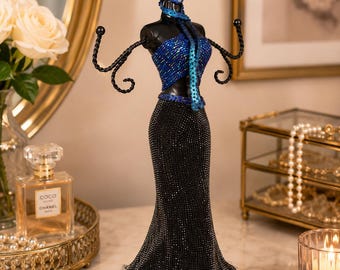 Schmuckständer Dame Figurine | Blaues Kleid Mannequin Halskettenhalter | Dekorativer Schmuck Organizer Schminktisch Dekor | Geschenk für Sie