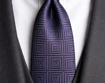 Vintage Ted Baker Endurance 100% Silk Tie - Dark Purple Geometric Jacquard - Y2K Designer Luxe - Pure Seta/Seda