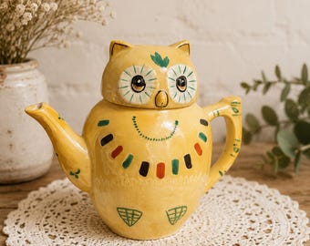 théière vintage hibou | Théière hibou rétro en céramique | Décoration de cuisine Cottagecore | Cadeau hibou à collectionner fantaisiste