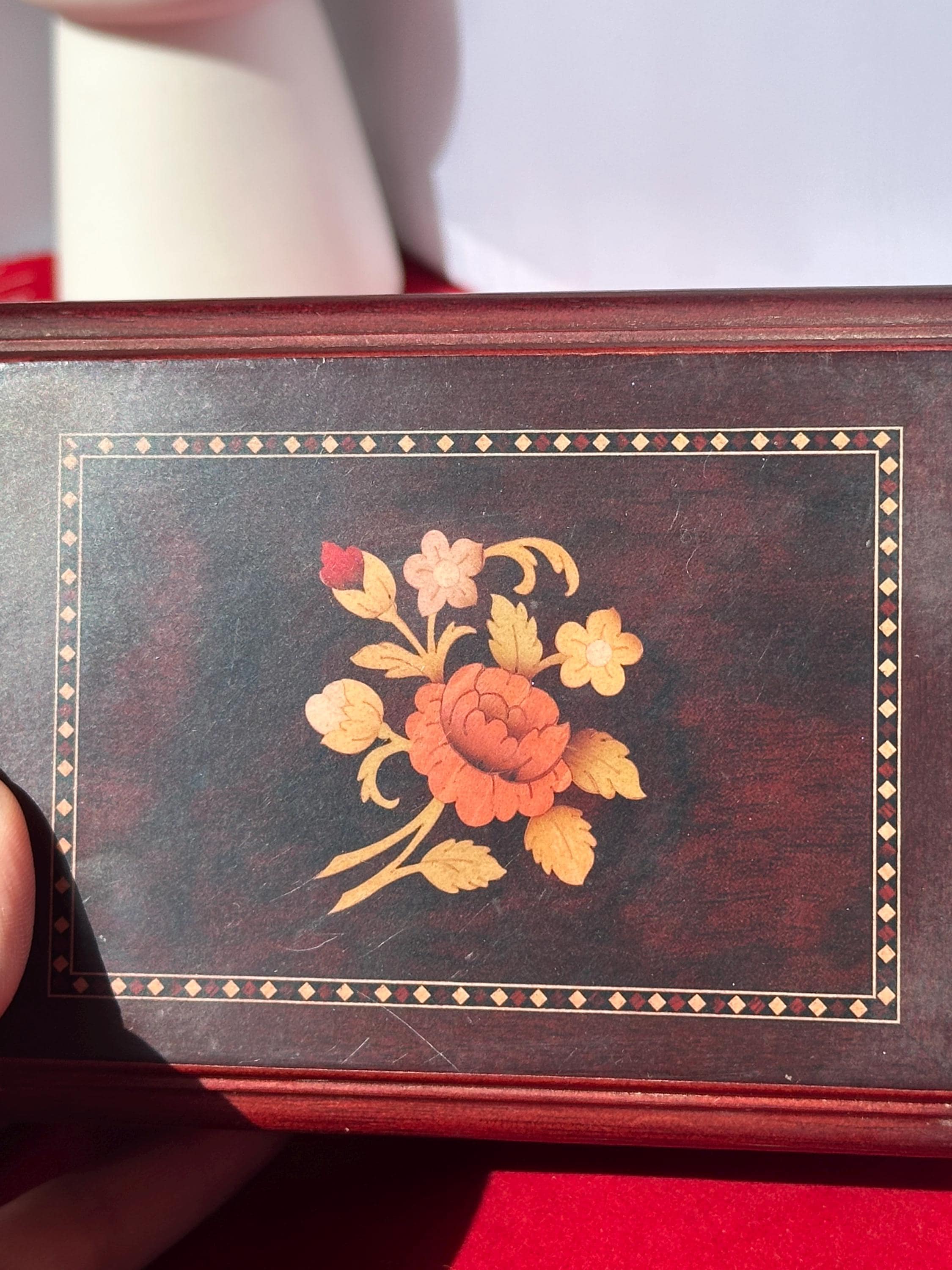 Vintage Mele & Co. Walnut Jewelry Box With Floral Wood Inlay - Mid