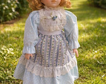 ヴィンテージ 16インチ 磁器製コレクタードール「レイチェル」 - クラシックコレクション - 刻印あり、状態良好 - 青い目と巻き毛