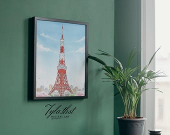 Tokyo Tower Japan Art Print: Travel Poster, Japanese Landmark (Digital Download)