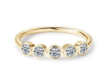 Moissanite Halb Eternity Bandring, vergoldetes Sterling Silber Stacking Ring, Hochzeitsgeschenk Schmuck
