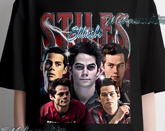 Stiles stilinski shirt, Vintage style Print Graphic Tshirt dark red Textured text Design shirt