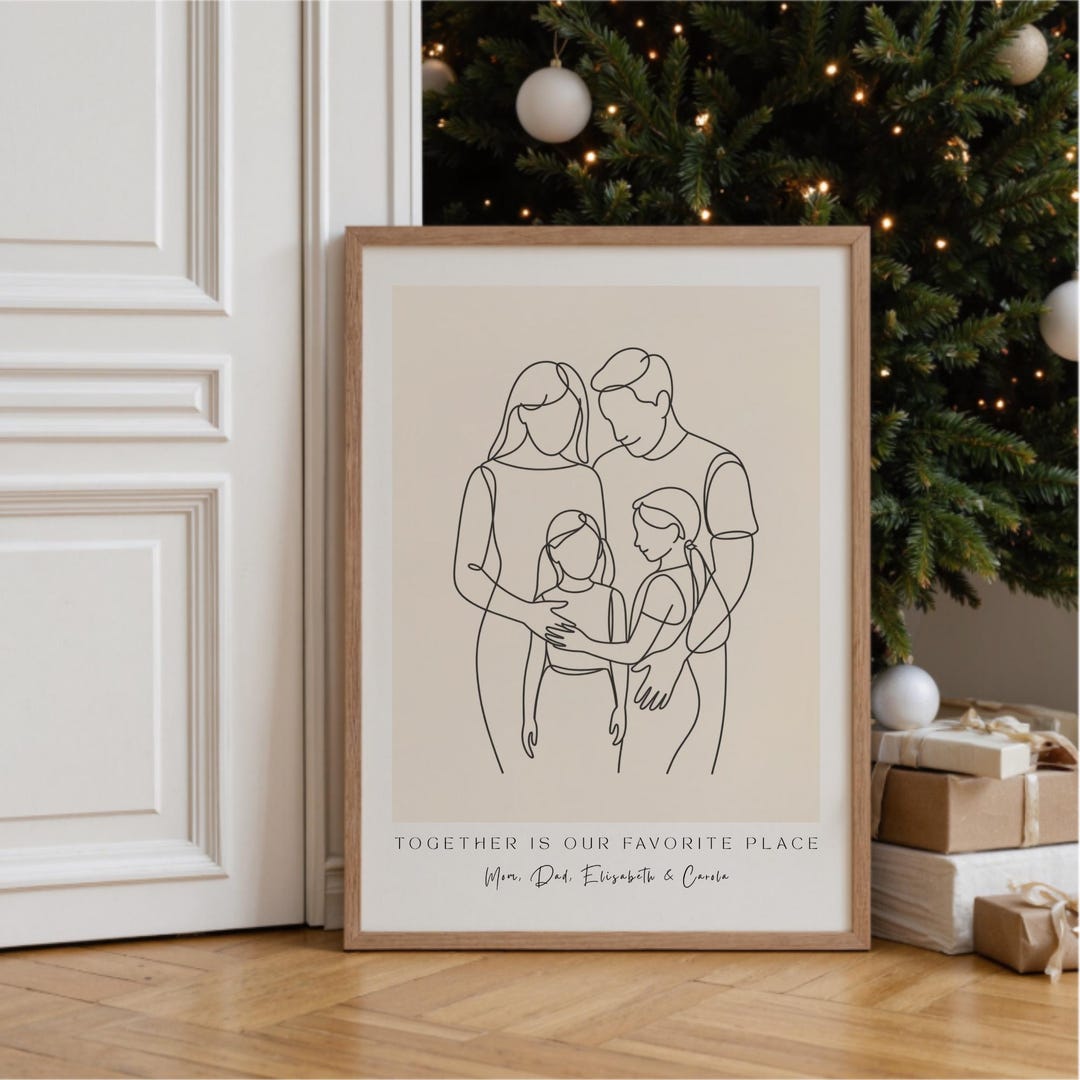 Two Family Line Family With Two Daughters Line Art • Minimalist Family Print • Custom ...