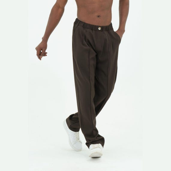 baggy brown dress pants Men's oversized suit pants
