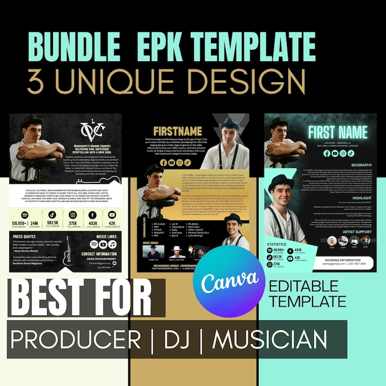 Electronic Press Kit Bundle (3 Templates) | Instant Download EPK for ...