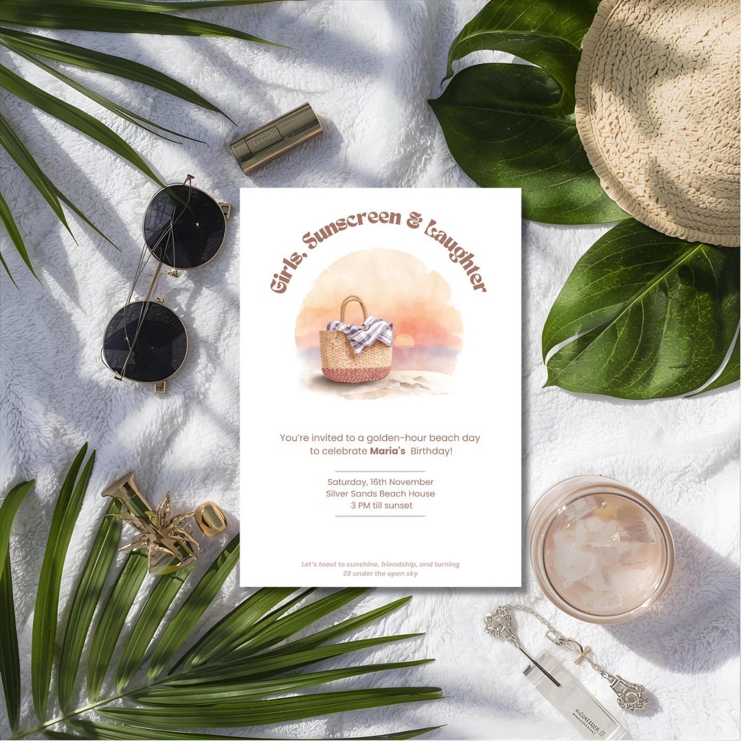 Beach Birthday & Girls Day Out Invite | Chic Coastal Canva Template ...