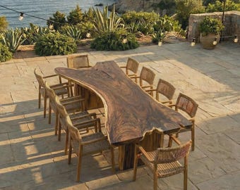 Wurzelholz Esstisch, Live Edge Plattentisch, Esstisch aus organischem Holz, Luxus Statement Tisch, handgefertigte Naturholzmöbel