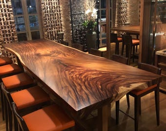 Live Edge Dining Table, Large Solid Wood Slab Table, Luxury Restaurant Table, Natural Edge Conference Table, Handmade Statement Table