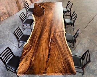 Live Edge Dining Table, Solid Wood Slab Table, Rustic Farmhouse Dining Table, Natural Edge Conference Table, Handmade Large Wood Table
