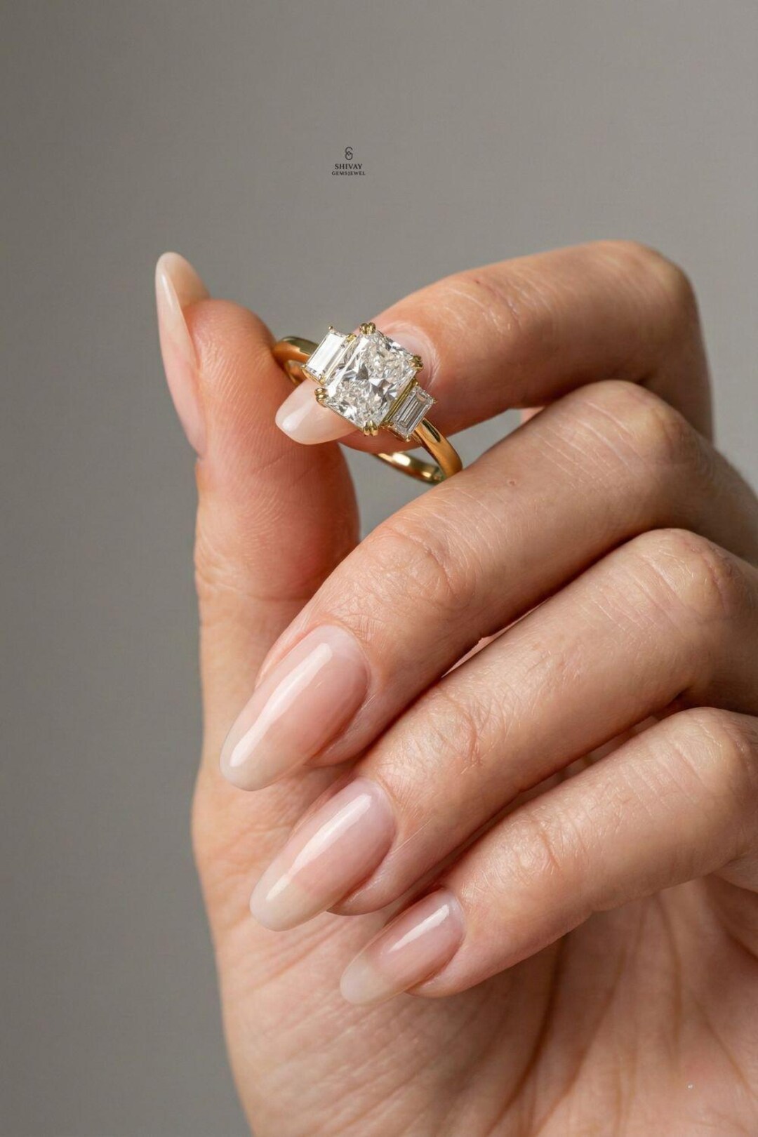 3 Carat Radiant Cut Lab Grown Diamond Engagement Ring, 14K Gold Three ...