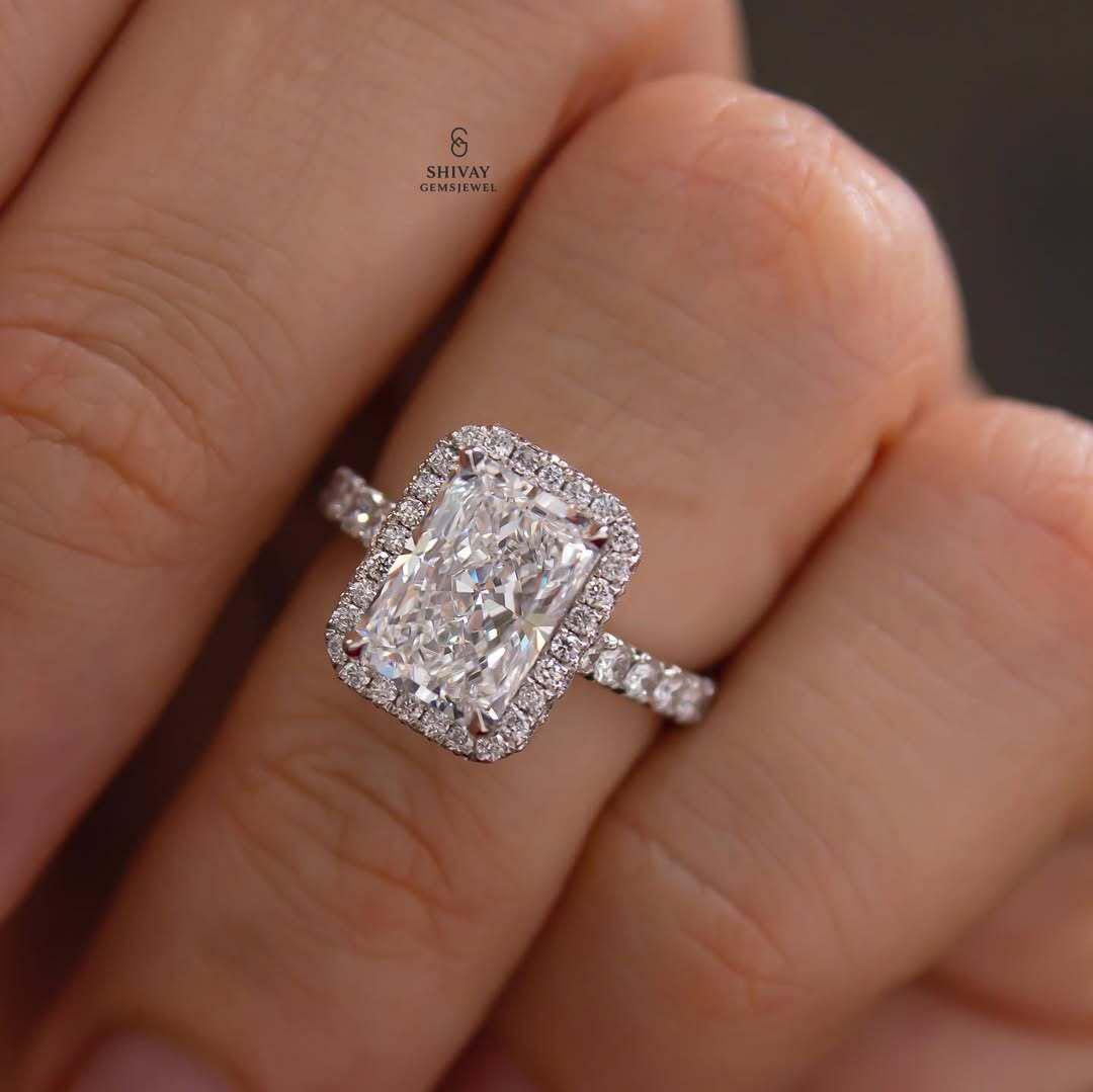 3 CT Radiant Cut Lab Diamond Hidden Halo Solitaire Engagement Ring IGI ...