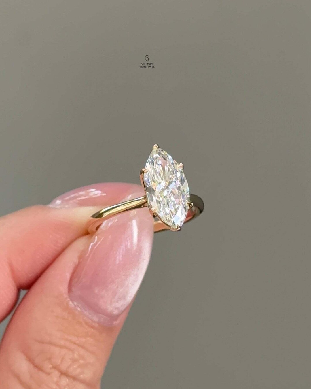 1 CT Marquise Cut Lab Grown Diamond Solitaire Engagement Ring in 14k ...