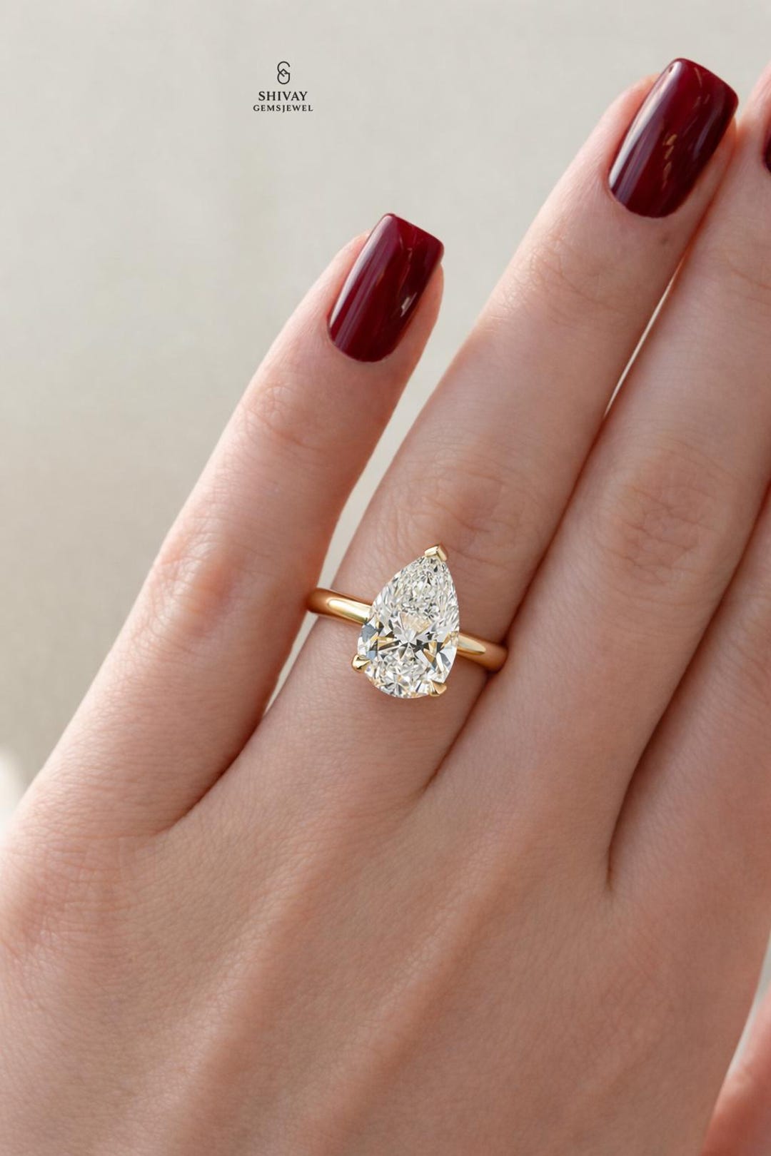 2 Carat IGI Certified Pear Cut Lab Grown Diamond, 14K Gold Engagement ...