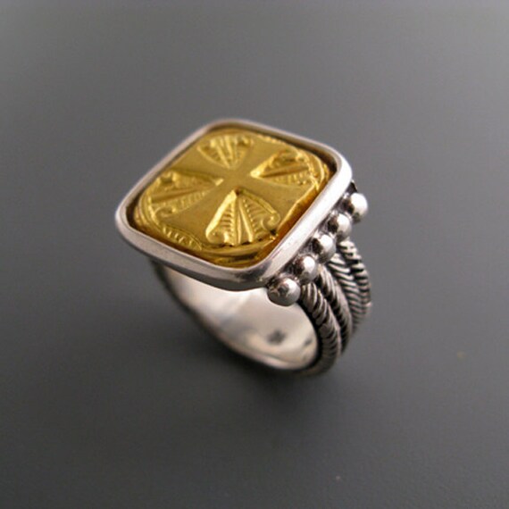 Malta ring of pure gold repoussee on sterling silver Etsy