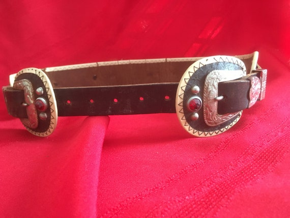 Boys Vintage Cowboy Double Buckle Belt 1950s - image 1