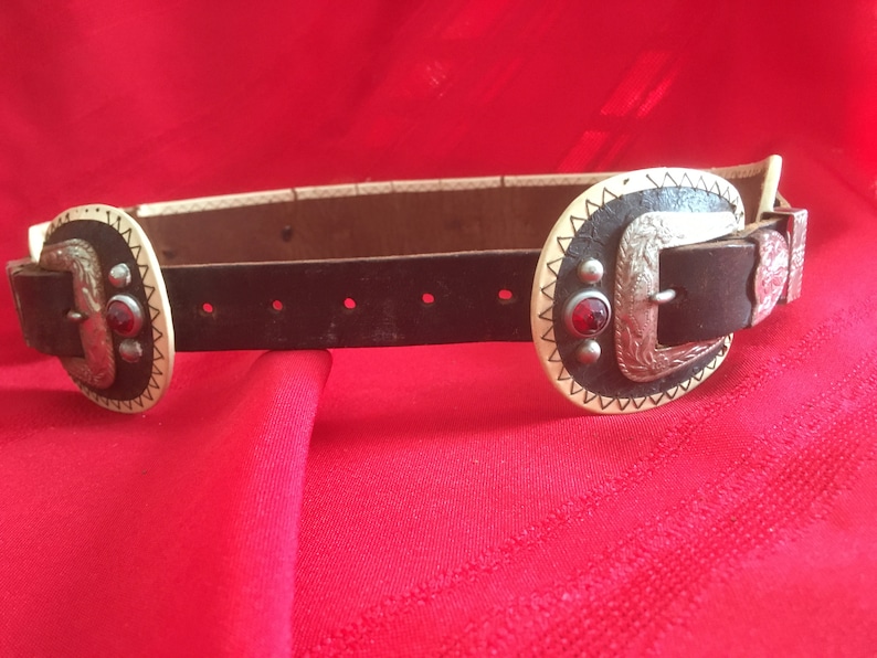 Boys Vintage Cowboy Double Buckle Belt 1950s
