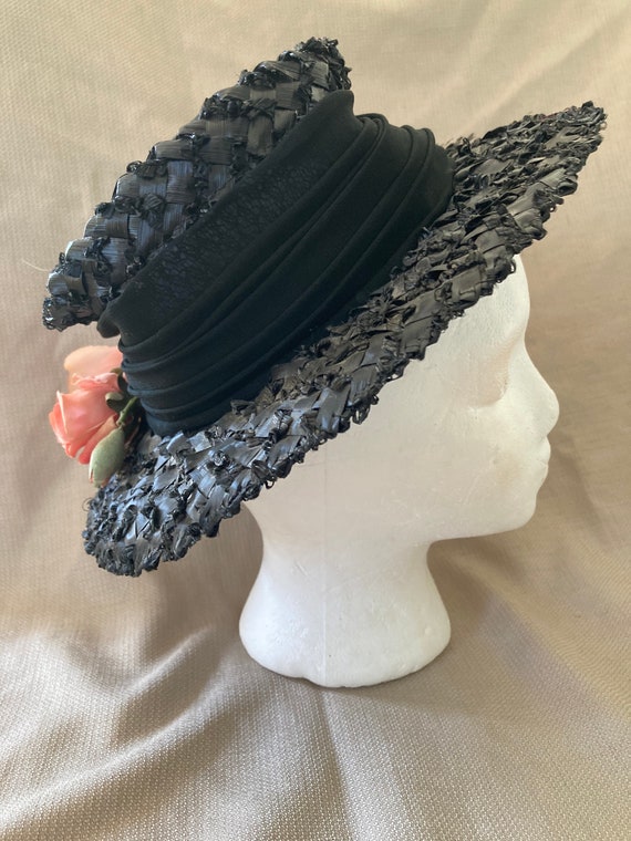 Ladies Vintage Black Straw Dress Hat - Mr Lewis