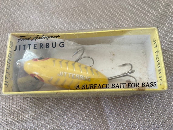 Vintage Jitterbug Fred Arbogast Yellow Silver V's Fishing Lure Wood Akron  OH -  Canada