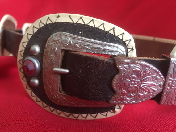 Boys Vintage Cowboy Double Buckle Belt 1950s - image 2