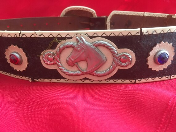 Boys Vintage Cowboy Double Buckle Belt 1950s - image 4