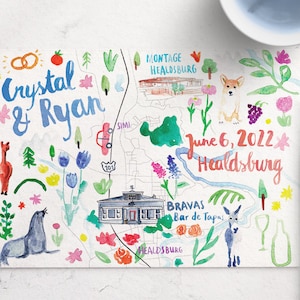 Tarjeta de invitación de boda ilustrada personalizada, invitación de boda ilustrada personalizada, tarjeta de invitación de boda, ilustración del lugar de celebración