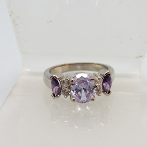1980s Three Stone Tanzanite CZ Ring,  Size 7.00