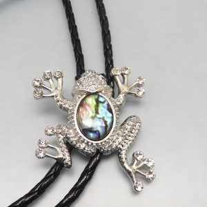 Abalone Frog Bolo Tie, Handmade Silvery Frog Bolo Tie