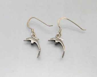 Sterling Silver Dolphin Pierced Earrings, Three Dimensional Dolphin Earrings
