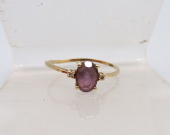14KT Gold Amethyst Ring, Diamond Accents, Size 8